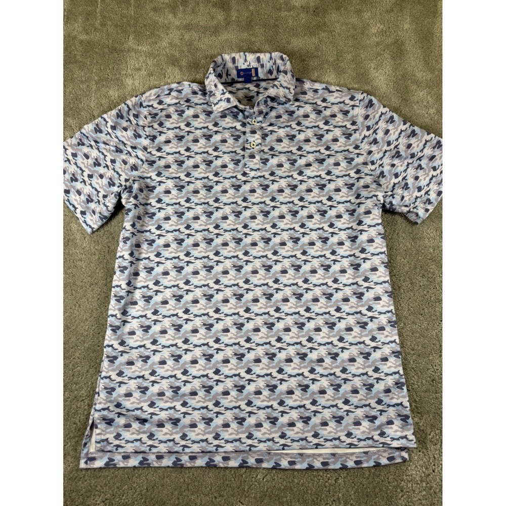 Stitch Golf Mens Blue Grey Camo Performance Polo Shirt Size Medium BC Crest